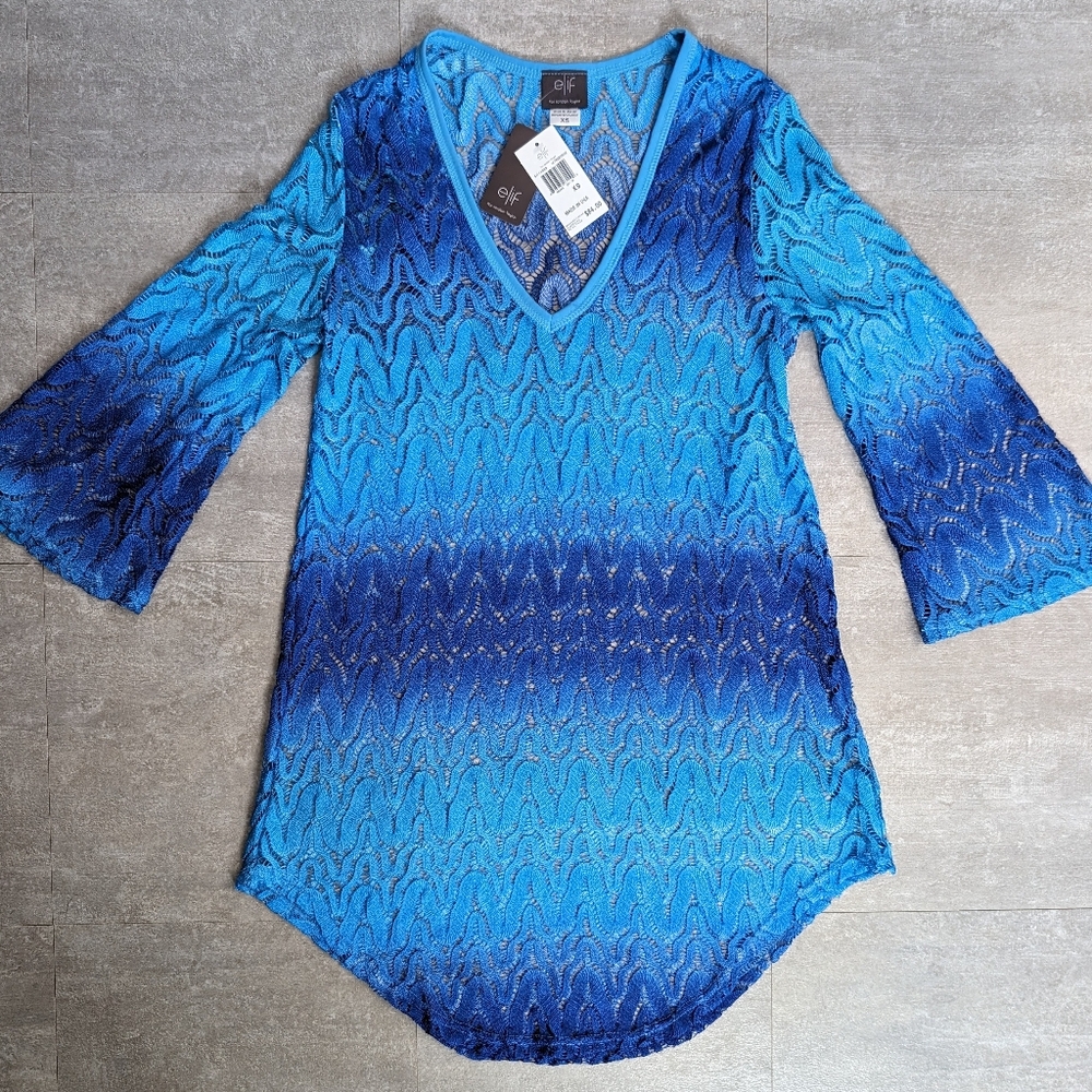Elif For Jordan Taylor Dress Womens XS Blue Swim Cover Up Crochet V-Neck NWT